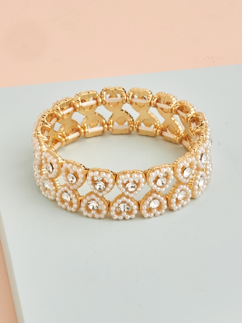 

Kushal's Fashion Jewellery Women Gold-Toned & White Studded Bangle-Style Bracelet
