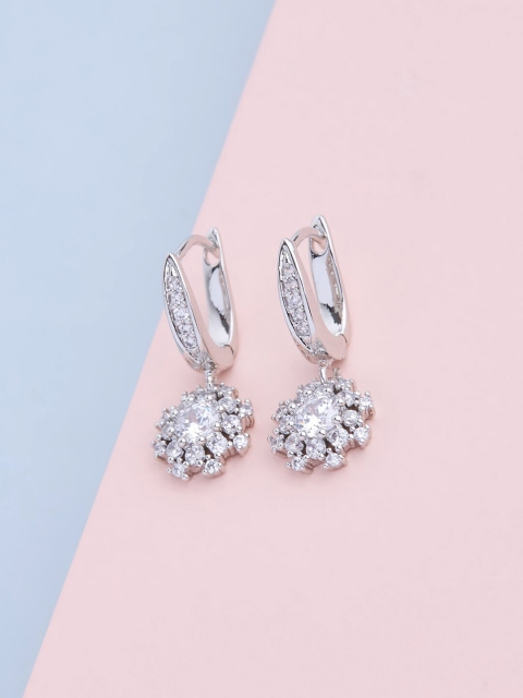 

Kushal's Fashion Jewellery Silver-Toned & White Floral Drop Earrings
