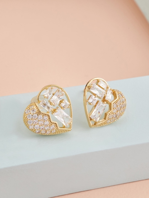 

Kushal's Fashion Jewellery Gold-Toned & White Heart Shaped Studs Earrings