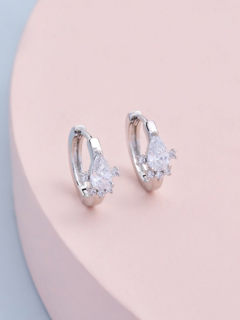 

Kushal's Fashion Jewellery White Teardrop Shaped Half Hoop Earrings