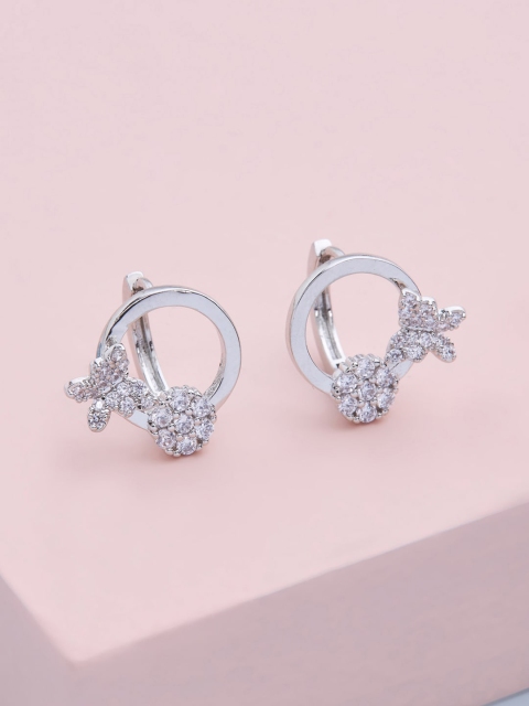 

Kushal's Fashion Jewellery Silver-Toned & White Floral Hoop Earrings