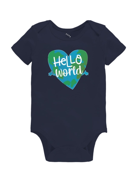 

Zeezeezoo Infant Kids Navy Blue Hello World Printed Bodysuit