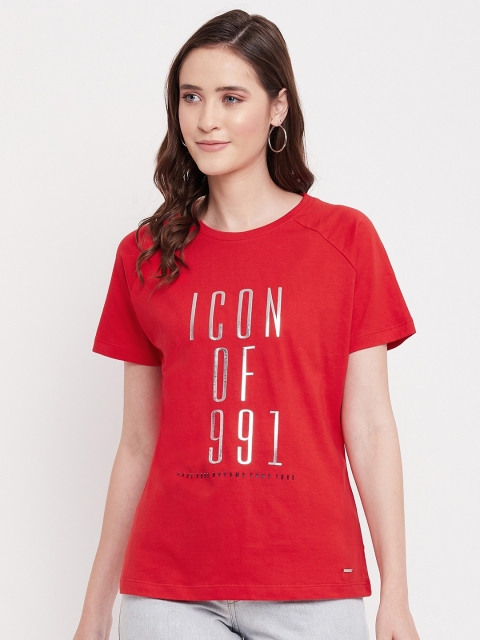 

Octave Women Red Typography Printed T-shirt