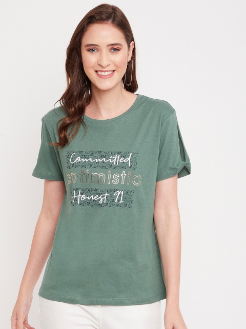 

Octave Women Green & White Typography Printed T-shirt