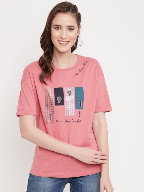 

Octave Women Pink Typography Printed Cotton T-shirt