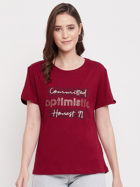 

Octave Women Red & White Typography Printed T-shirt
