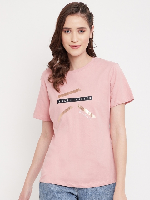 

Octave Women Pink Typography Printed Pure Cotton T-shirt