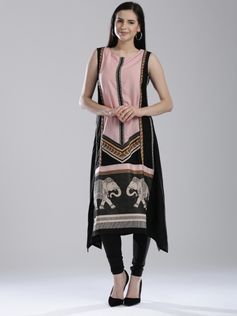 

W Women Black & Pink Woven A-Line Kurta