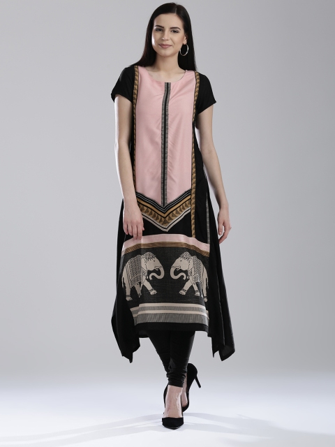 

W Women Black Woven Design Asymmetric A-Line Kurta