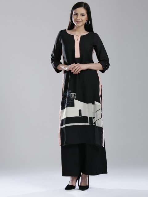

W Women Black Printed Straight Kurta