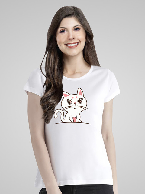 

Pootlu Women White Printed T-shirt
