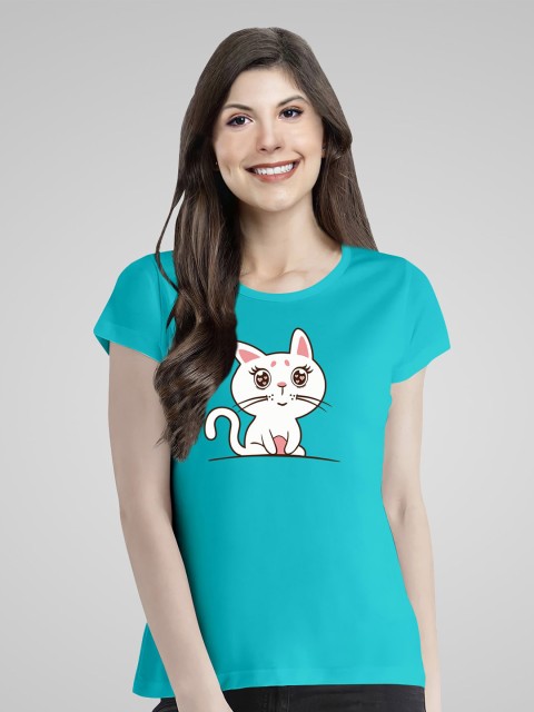 

Pootlu Women Blue Printed Extended Sleeves T-shirt