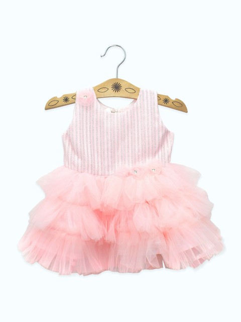 

Born Babies Girls Pink Self Design Sequined Fit & flare Dress