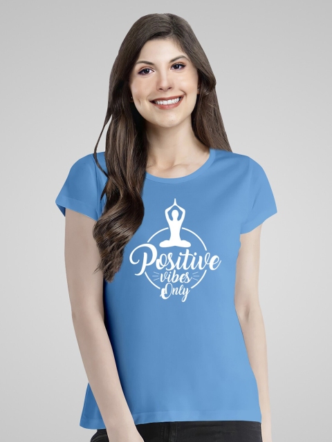 

Pootlu Women Blue Typography Printed Extended Sleeves T-shirt