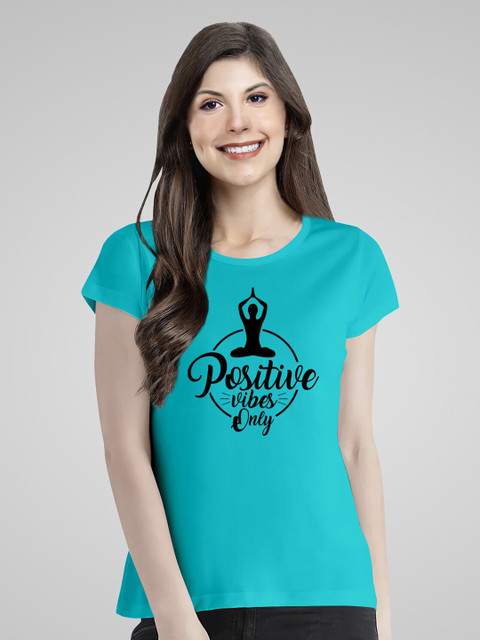 

Pootlu Women Blue Typography Printed Extended Sleeves T-shirt
