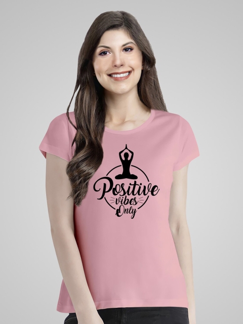 

Pootlu Women Pink Typography Printed Extended Sleeves T-shirt
