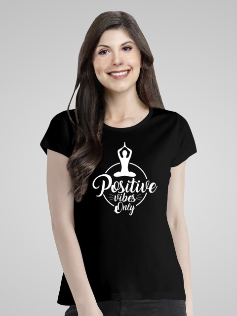 

Pootlu Women Black Typography Printed Extended Sleeves T-shirt