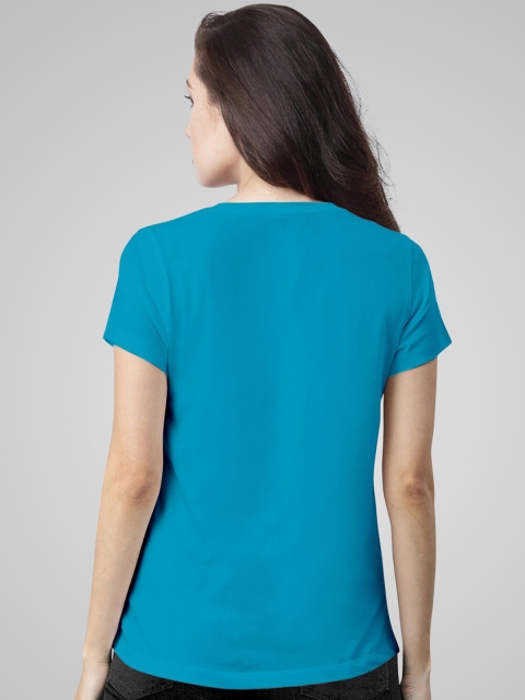 

Pootlu Women Turquoise Blue Typography Printed Extended Sleeves T-shirt