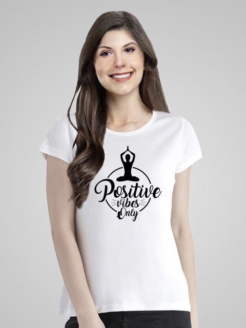 

Pootlu Women White Typography Printed Extended Sleeves T-shirt