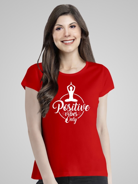 

Pootlu Women Red Typography Printed Extended Sleeves T-shirt