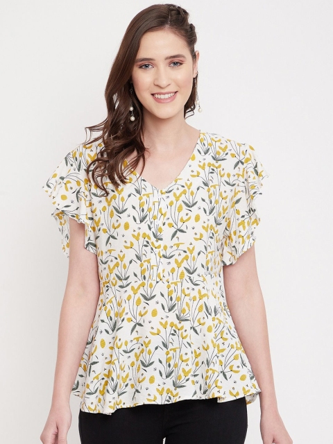 

Octave Cream-Coloured & Yellow Floral Print Peplum Top