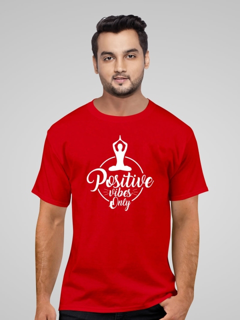 

Pootlu Men Red Typography Printed Applique T-shirt