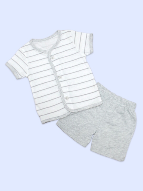 

Born Babies Kids Grey & White Striped Cotton Top with Shorts