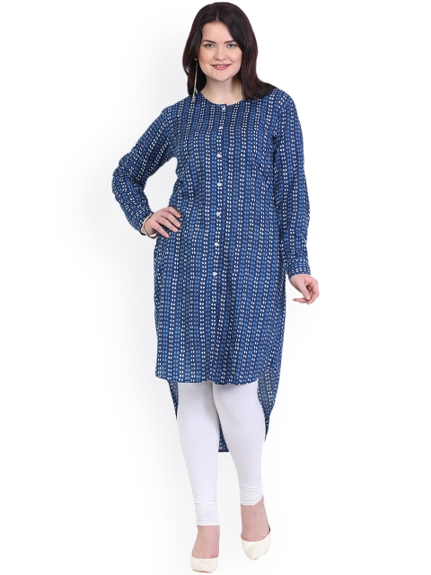 

Love More Women Blue Printed High-Low Kurta