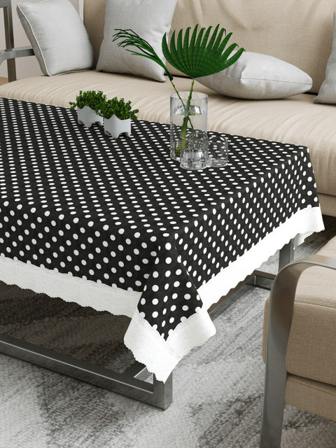 

DREAM WEAVERZ Black & White Polka Printed Center Table Cover