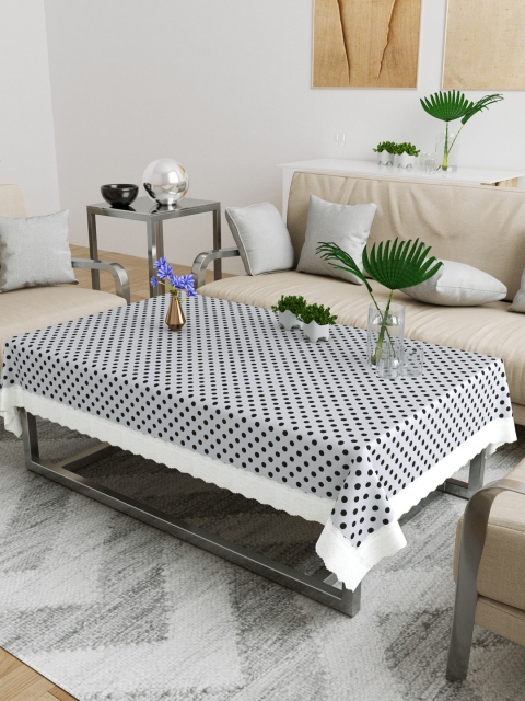 

DREAM WEAVERZ Silver Toned & Black Polka Printed Center Table Cover