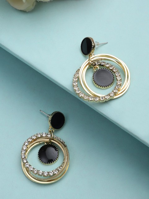 

KACY Gold-Toned & Black Circular Drop Earrings