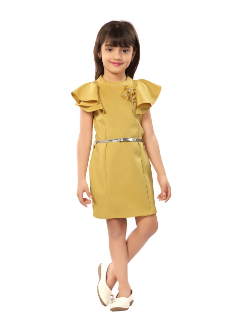 

Hunny Bunny Yellow Applique Flutter Sleeves Sheath Dress