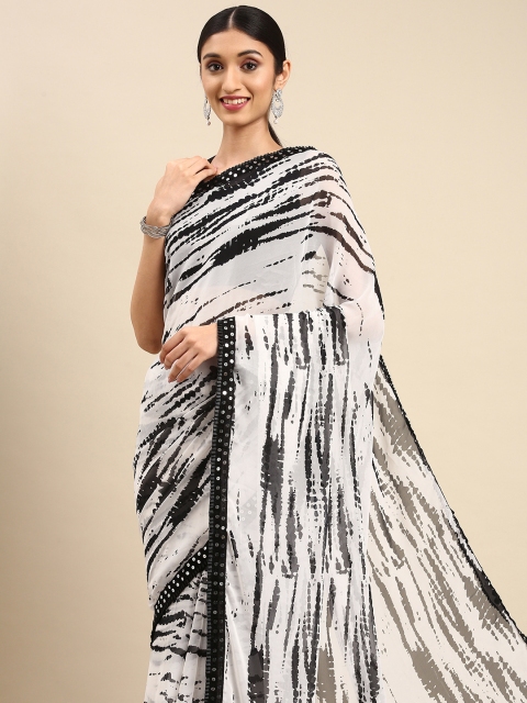 

all about you White & Black Mirror Work Saree