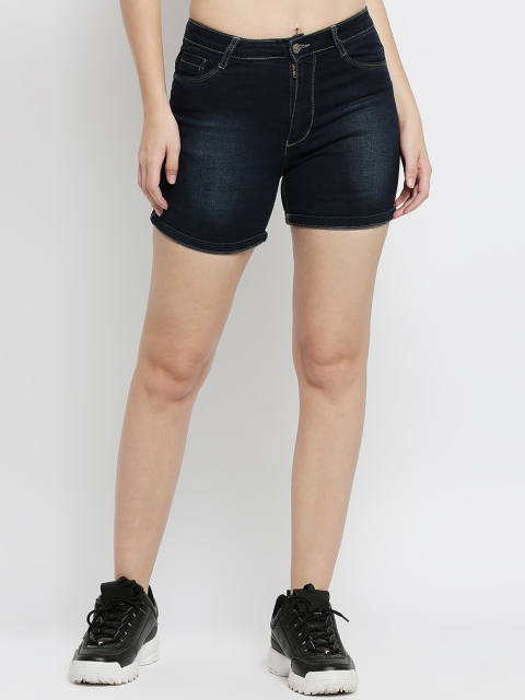 

fungus Women Blue Washed Slim Fit High-Rise Denim Shorts