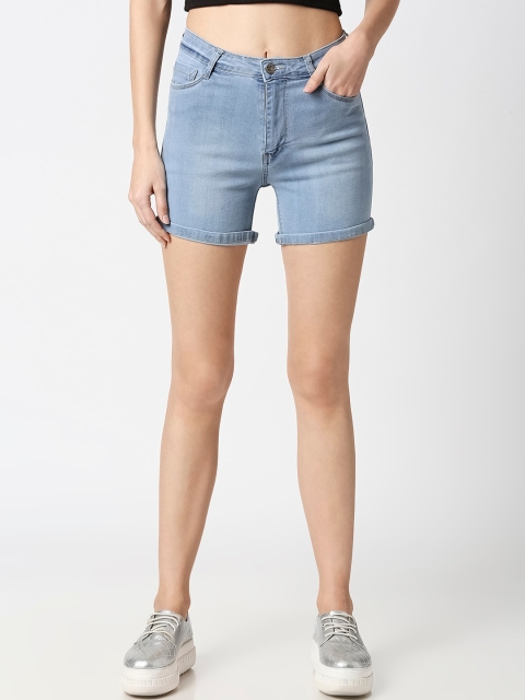 

fungus Women Blue Washed Slim Fit High-Rise Denim Shorts