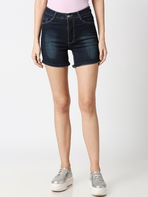 

fungus Women Blue Washed Slim Fit High-Rise Denim Shorts