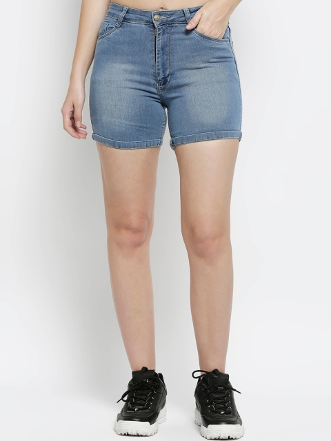 

fungus Women Blue Washed Slim Fit High-Rise Denim Shorts