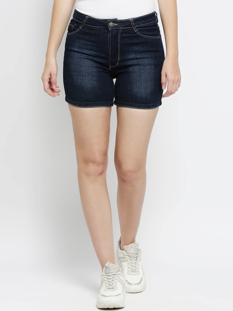 

fungus Women Blue Washed Slim Fit High-Rise Denim Shorts