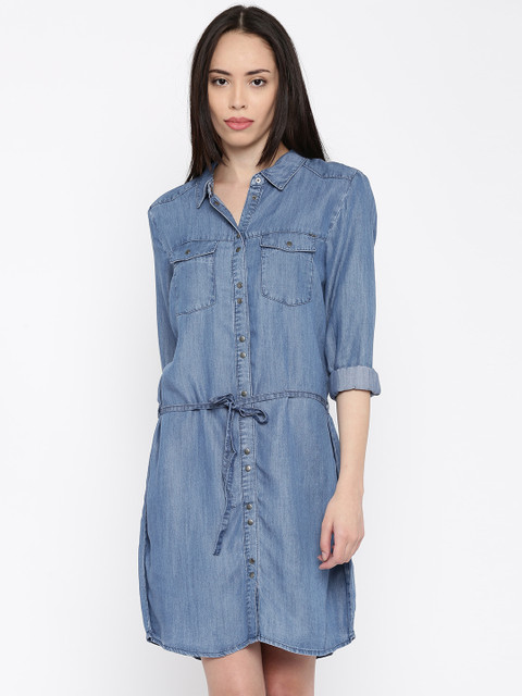 

ONLY Blue Denim A-Line Dress