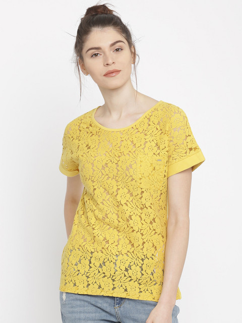 

ONLY Women Mustard Yellow Lace Top