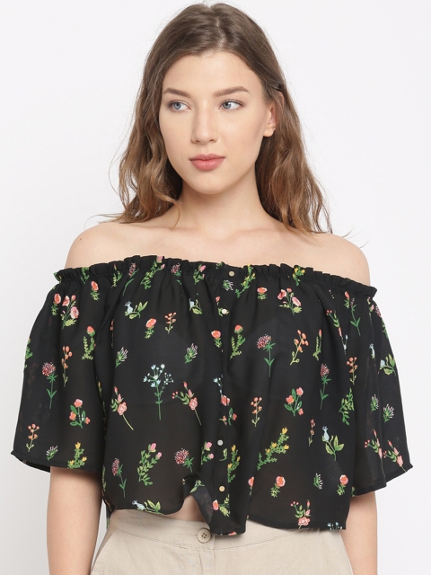 

ONLY Women Black Floral Print Bardot Top