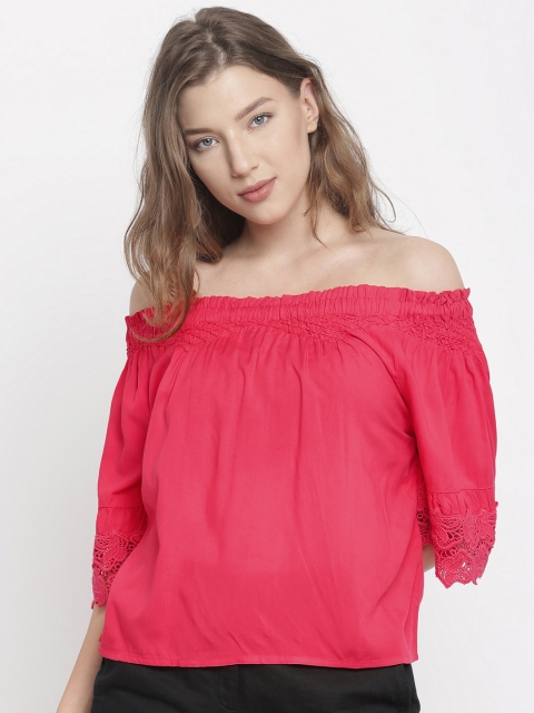 

ONLY Women Coral Pink Solid Bardot Top