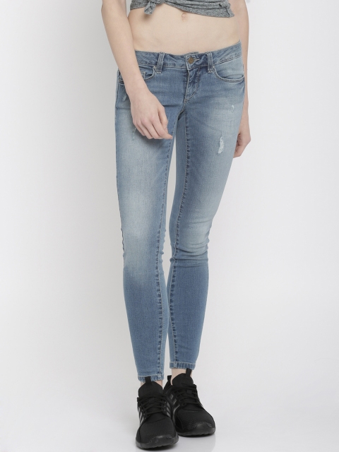 

ONLY Women Blue Skinny Fit Low-Rise Mildly Distressed Stretchable Jeans