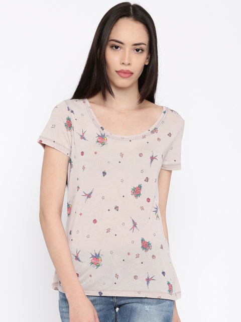 

ONLY Women Grey Printed Round Neck T-shirt