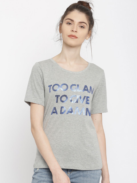 

ONLY Women Grey Printed Round Neck T-shirt
