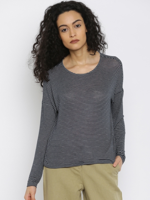 

ONLY Women Navy Striped Top, Navy blue