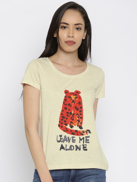

ONLY Women Beige Printed Round Neck T-shirt