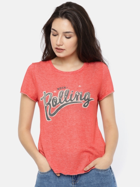 

ONLY Women Red Printed Round Neck T-shirt