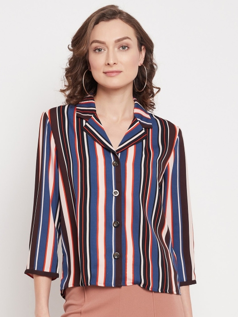 

Madame Women Navy Blue & Pink Striped Shirt Style Top