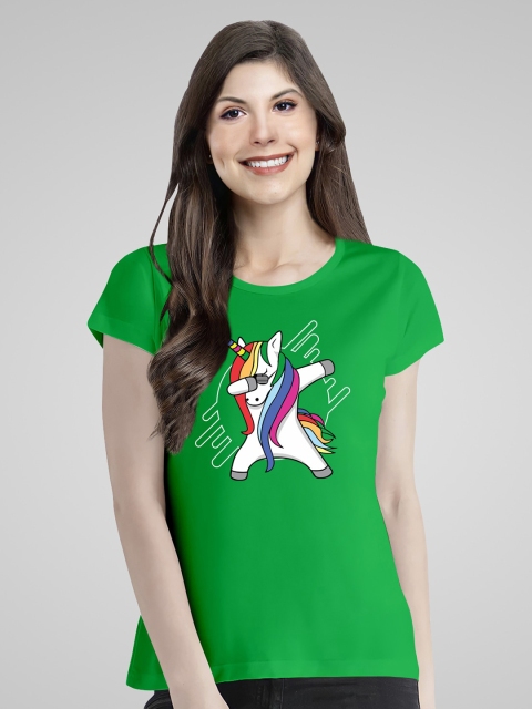 

Pootlu Women Green Printed Extended Sleeves T-shirt